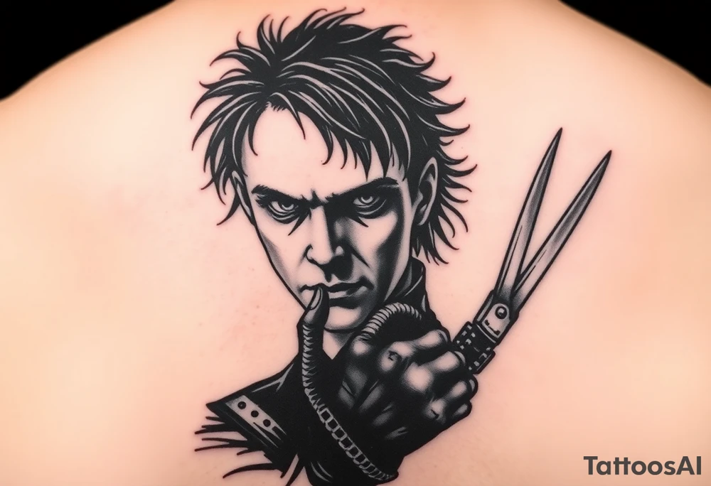 Edward scissorhands face reflecting off his scissorhands tattoo idea