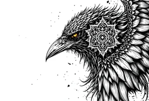 ominous raven with mandala on its wings tattoo idea