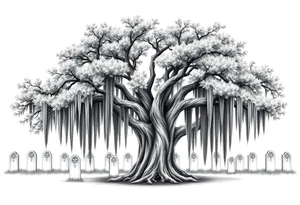 Laurel oak with Spanish moss in a cemetery tattoo idea