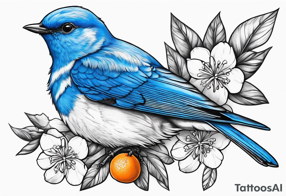 bluebird holding an orange blossom tattoo idea