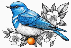 bluebird holding an orange blossom tattoo idea