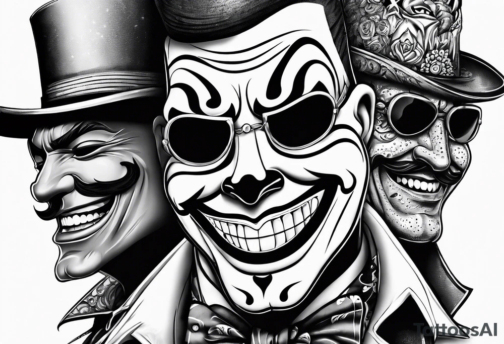 Smile now cry later gangster art masks tattoo idea