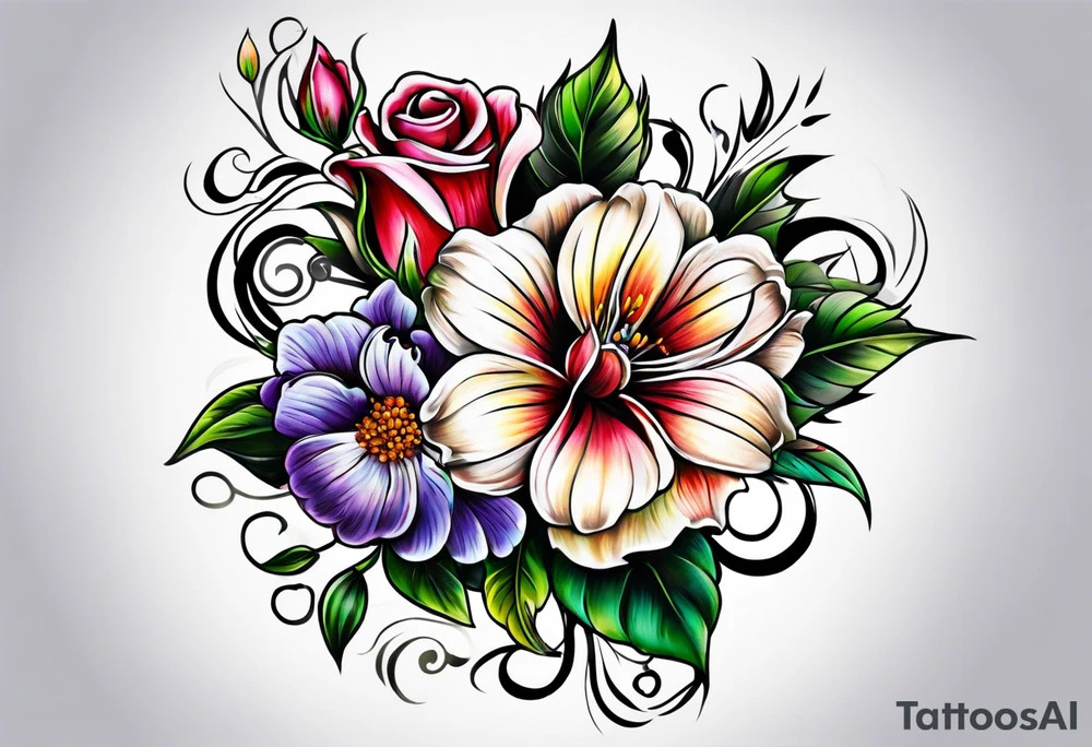 Mixed floral cover up tattoo idea