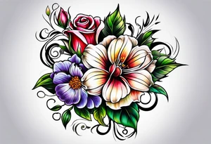 Mixed floral cover up tattoo idea