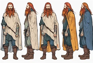 A tall, beautiful Swedish man with long multi-color hair and beard. Wearing a medieval cloak and boots. tattoo idea