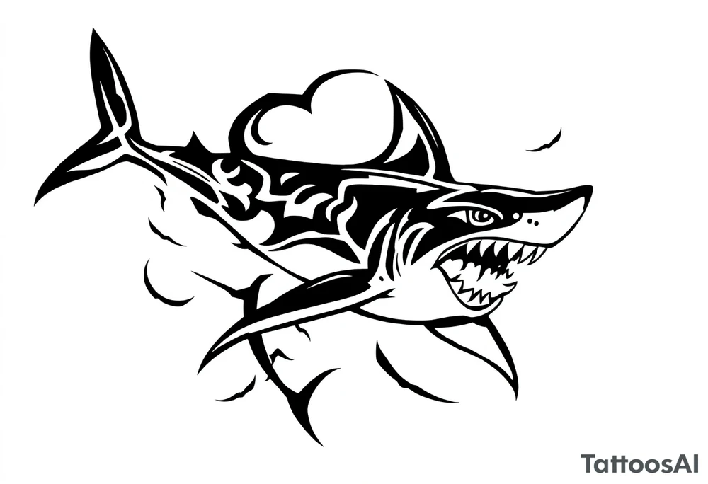 Masculine strong shark flowing tattoo idea