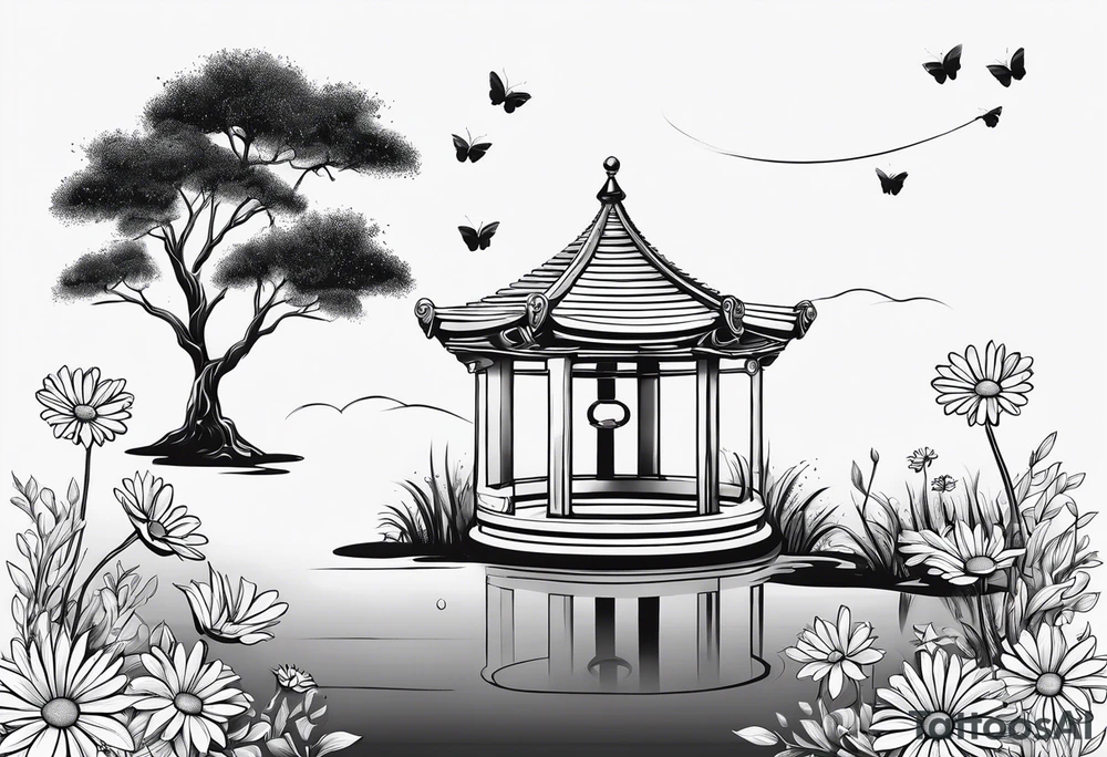 A minimalist Wishing well adorned with a daisy tattoo idea