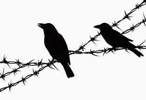 minimalist barbed wire starting from the shoulder to the arm with little crows like little kids draw them tattoo idea