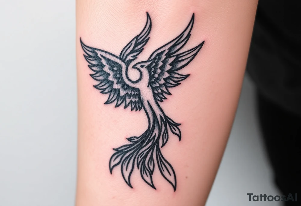 magnificent phoenix rising from golden flames with trailing embers tattoo idea