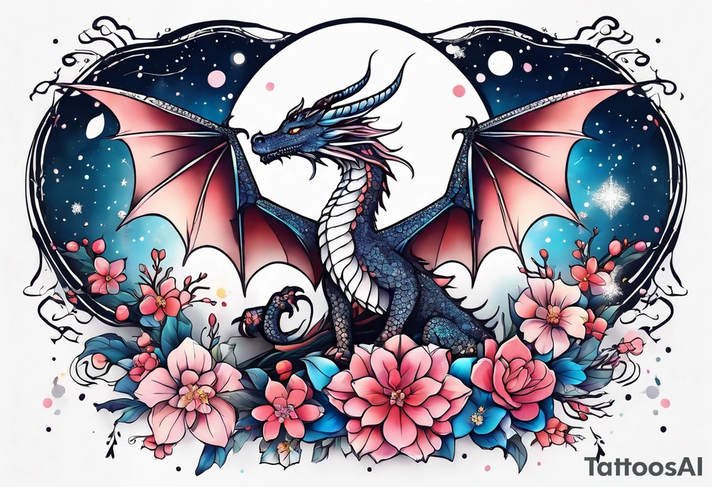 Constellation, wing , snow , cross , dragon female japan kawaii , flower tattoo idea
