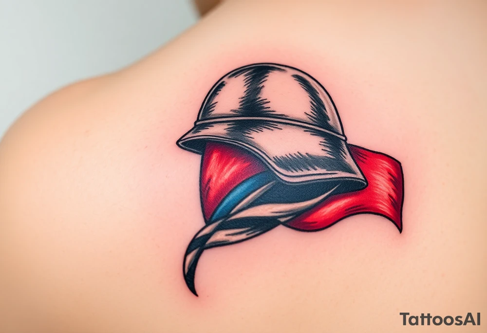 A Czech flag wrapped around a soldier’s helmet, symbolizing honor and national pride tattoo idea