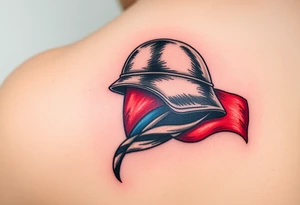 A Czech flag wrapped around a soldier’s helmet, symbolizing honor and national pride tattoo idea