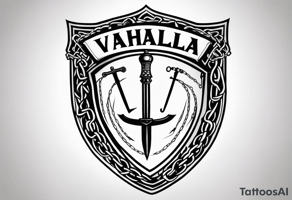 Valhalla sword shield barb wire chain tattoo idea