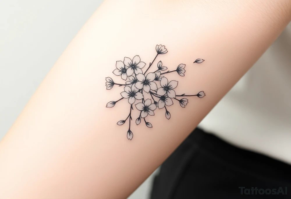delicate cherry blossoms swirling in spring breeze with petals tattoo idea