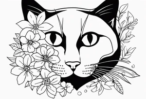 Make me a cat with fine features with flowers around it tattoo idea