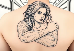 the main Harriet, a young teen girl with very hairy forearms riding on a bus tattoo idea