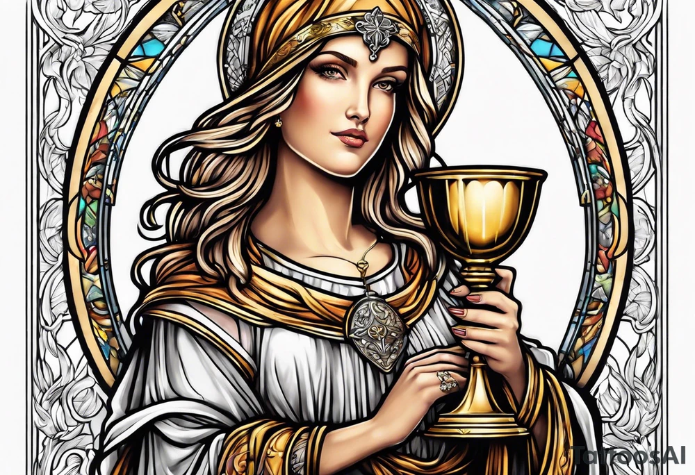 Female saint holding a chalice tattoo idea