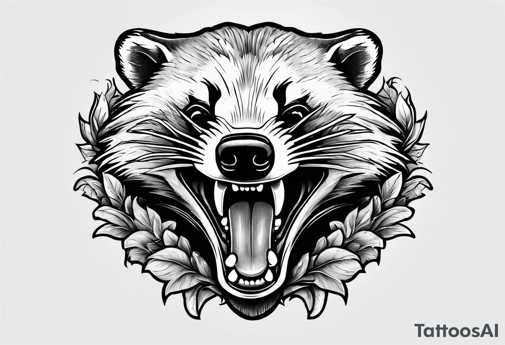 Angry badger with mouth and chips in hands tattoo idea