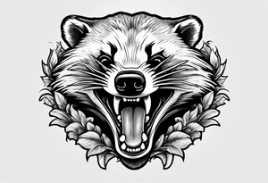 Angry badger with mouth and chips in hands tattoo idea