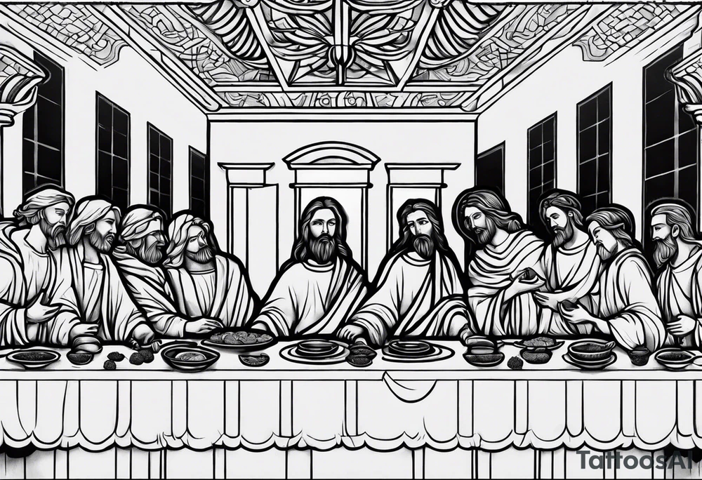 last supper back tattoo black and white tattoo idea