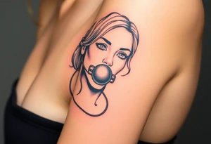 A tattoo depicting a woman bound and gagged with a ball gag in her mouth tattoo idea