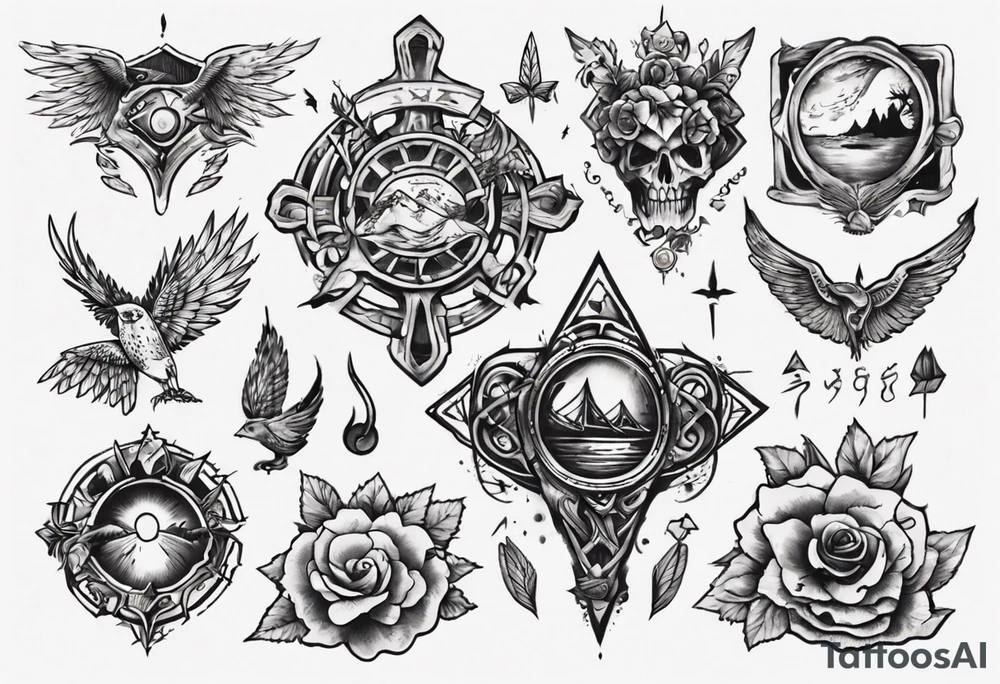 I want a tattoo that tells a story to cover my chest. Work with narrative elements, such as symbols or scenes, to create a cohesive and storytelling design. tattoo idea