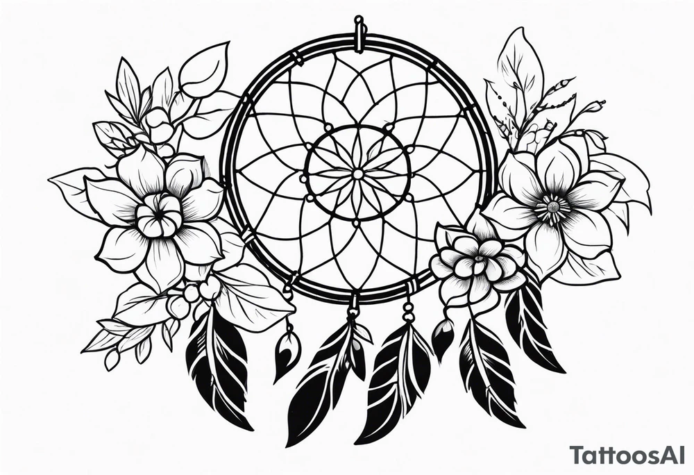 Dream catcher with flowers tattoo idea