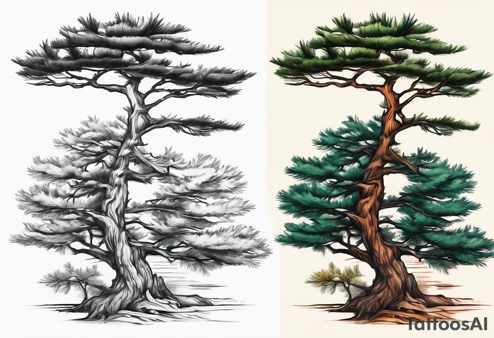 Pine tree conected with reflecting junpier tree tattoo idea