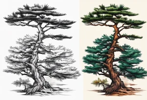 Pine tree conected with reflecting junpier tree tattoo idea