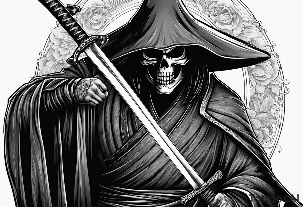 katana with grim reaper tattoo idea