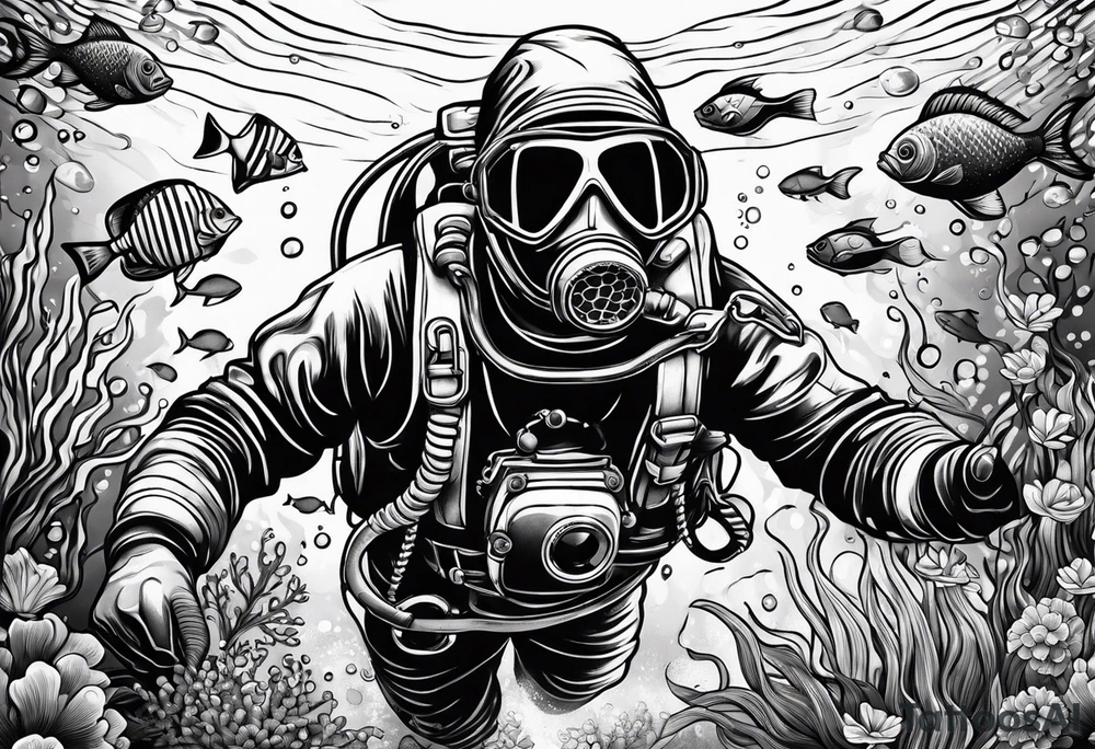 Old school diver underwater tattoo idea