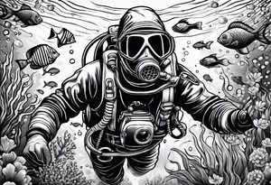 Old school diver underwater tattoo idea