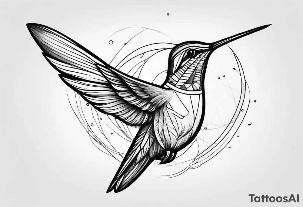 Design a minimalist tattoo of a hummingbird in flight, with elegant lines capturing its grace and vibrant energy tattoo idea