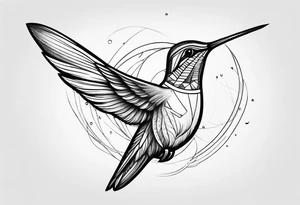 Design a minimalist tattoo of a hummingbird in flight, with elegant lines capturing its grace and vibrant energy tattoo idea