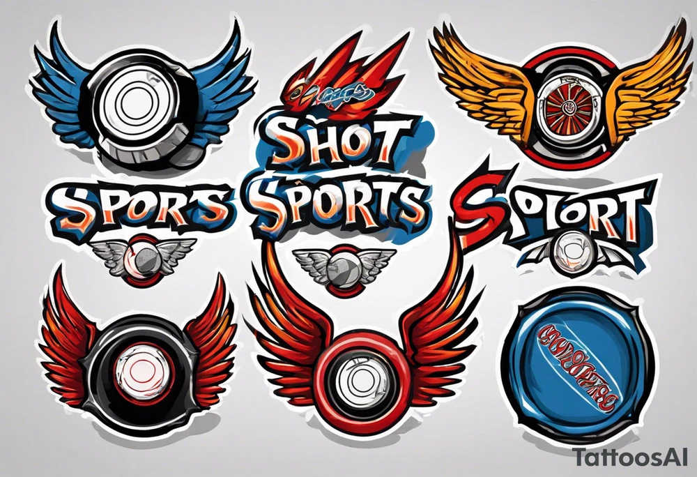 hockey puck with wings that says "SHOT SPORTS" tattoo idea