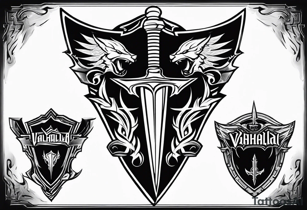 Valhalla sword shield lightning mist tattoo idea