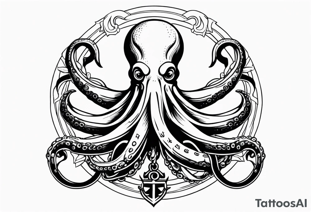 Octopus holding anchor in middle tattoo idea