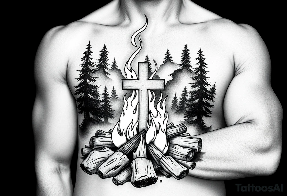 Campfire with cross hidden in the flames include the great outdoors make sure cross doesn't look like it is on fire tattoo idea