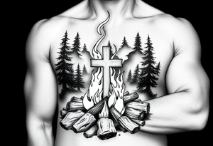 Campfire with cross hidden in the flames include the great outdoors make sure cross doesn't look like it is on fire tattoo idea