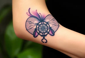 African violet with detailed compass at its center representing feminine power and an ankh or Celtic knot tattoo idea