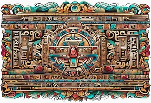 Colorful ancient Mayan hieroglyph tattoo idea