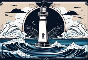 lighthouse at the ocean, a bit realistic  framed, minimalistic tattoo idea
