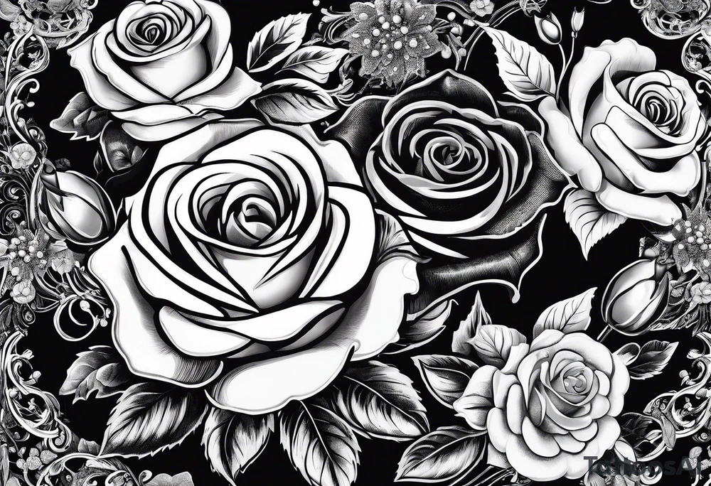 Roses, lace, pearl necklaces, 1950s perfume bottle, 1950s hair bows, 1950s pumps, lipstick tubes tattoo idea