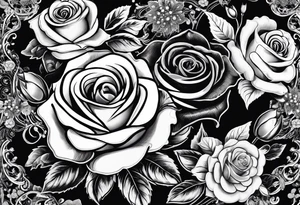 Roses, lace, pearl necklaces, 1950s perfume bottle, 1950s hair bows, 1950s pumps, lipstick tubes tattoo idea