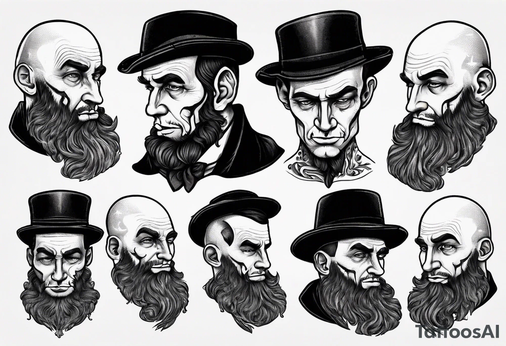 bald heartbroken man closeup Lincoln Beard black hat tattoo idea