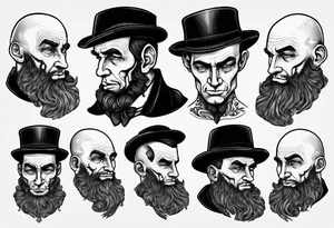 bald heartbroken man closeup Lincoln Beard black hat tattoo idea