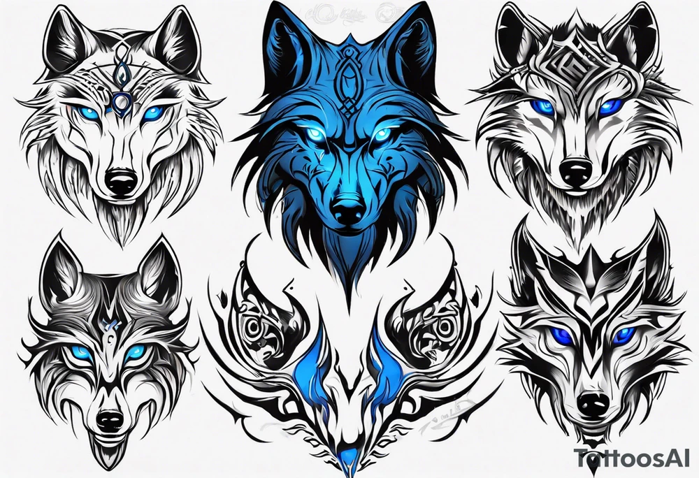 Dark wolf with blue eyes tattoo idea