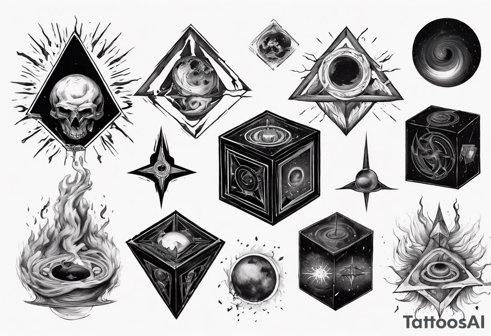 Destruction of black cube of saturn,Occult esoteric tattoo idea