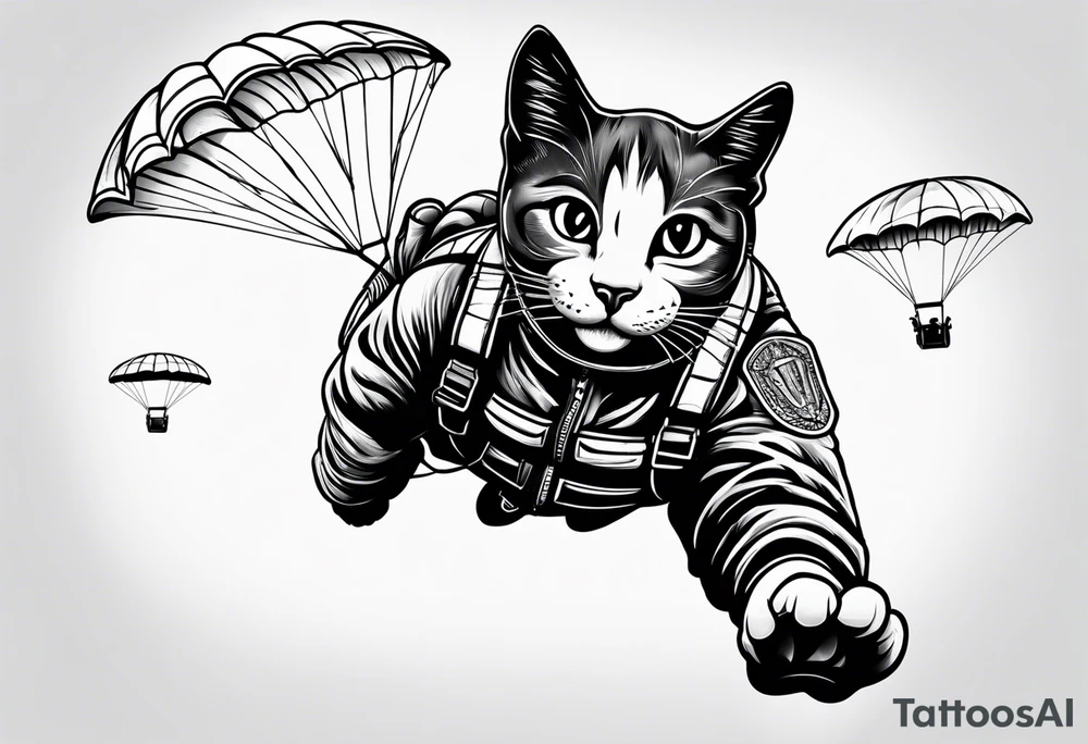funny cat skydiving tattoo idea