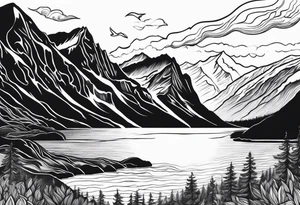 Norwegian fjord with aurora borealis tattoo idea